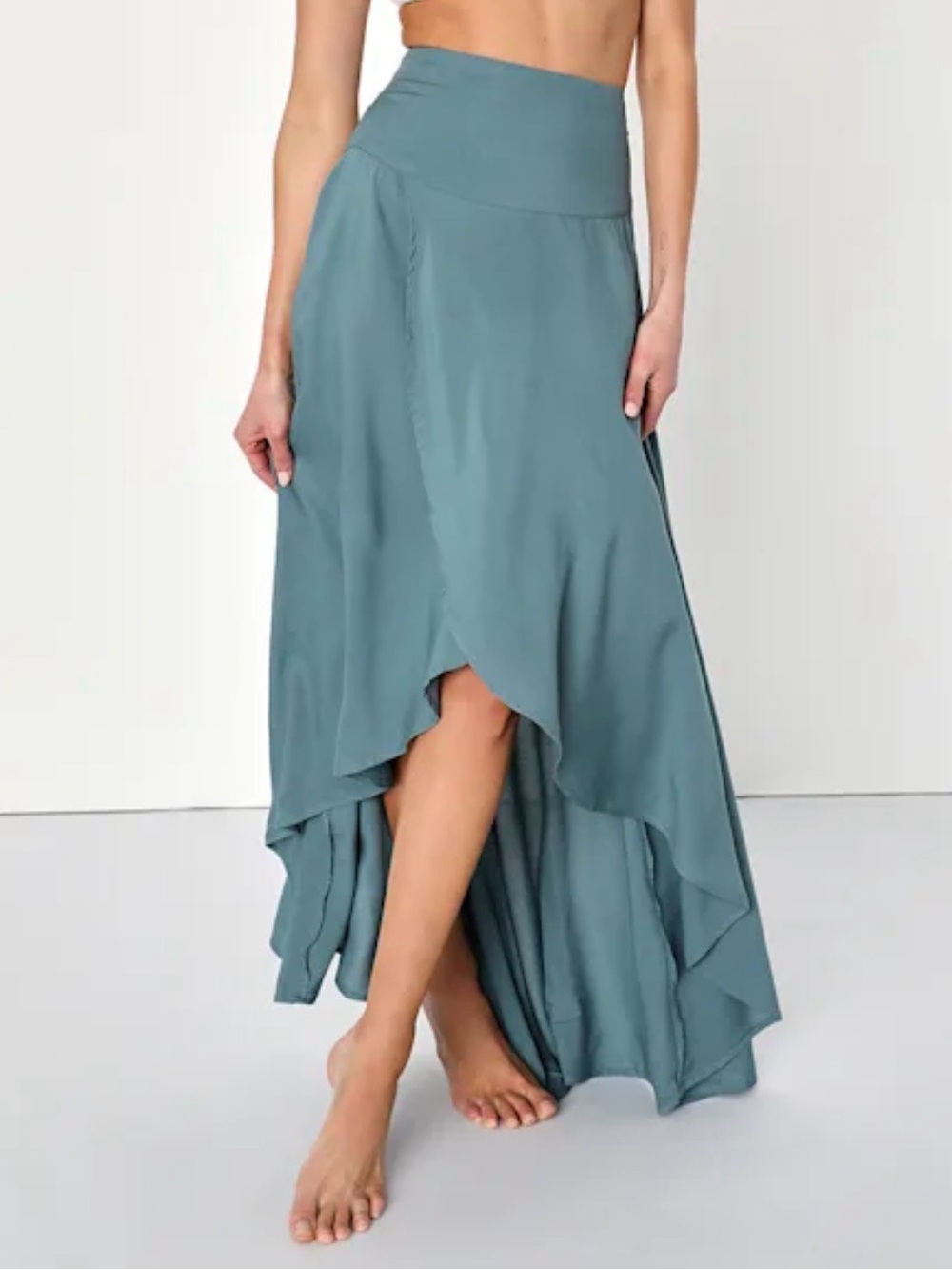Ambrosio Dark Sage Green High-Low Maxi Skirt - S - NWT